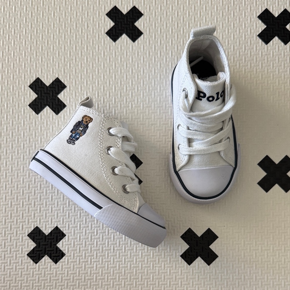 Hamptyn Hi II Polo Bear Ralph Lauren Kids' White High-Top Sneaker size 4